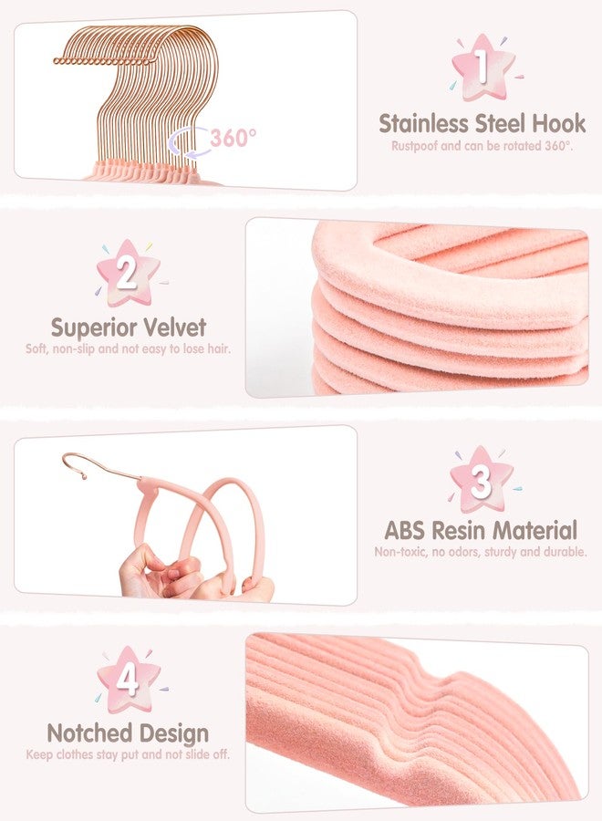 VIS'V Baby Hangers, 11 Inch Velvet Kids Hangers with 6 Pcs Clothes Size Dividers, Infant Toddler Nursery Closet Organization, Non Slip, Pink, 30 Pcs - Image 4